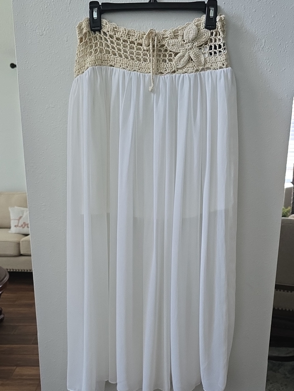SHEIN White Maxi Skirt with Crochet Waist